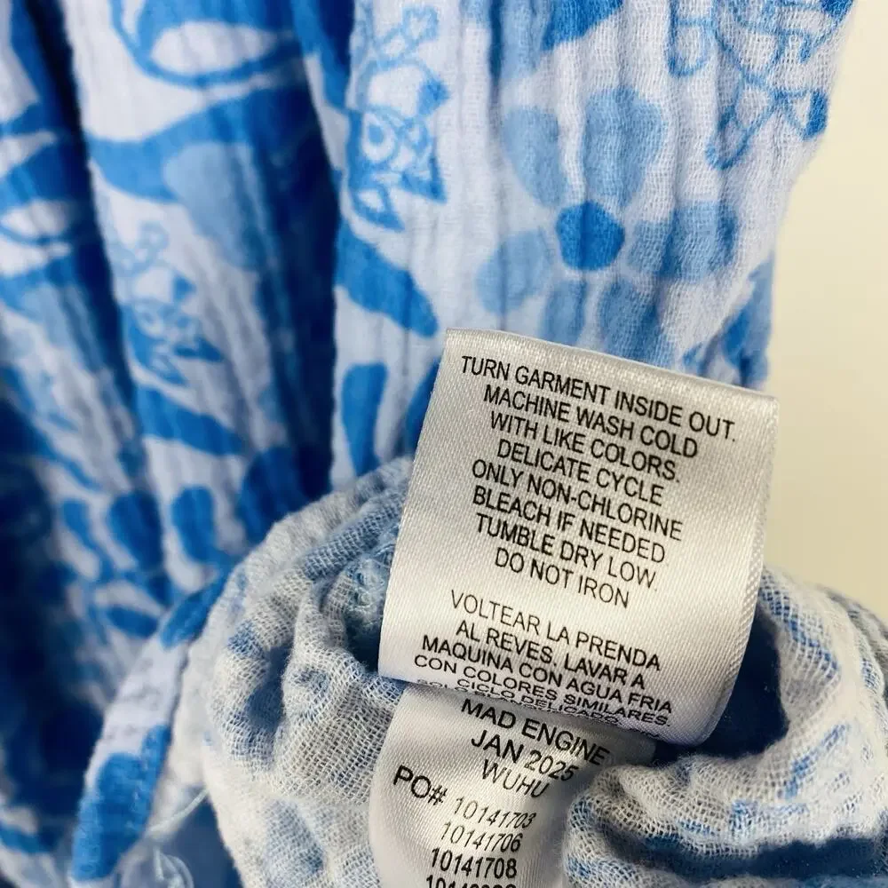 Bluey Dress Large 10 12 Blue Cotton Gauze Flutter Sleeve